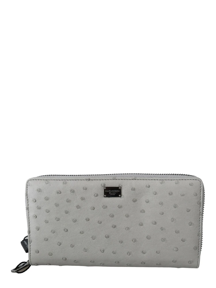 White Ostrich Leather Continental Mens Clutch Wallet