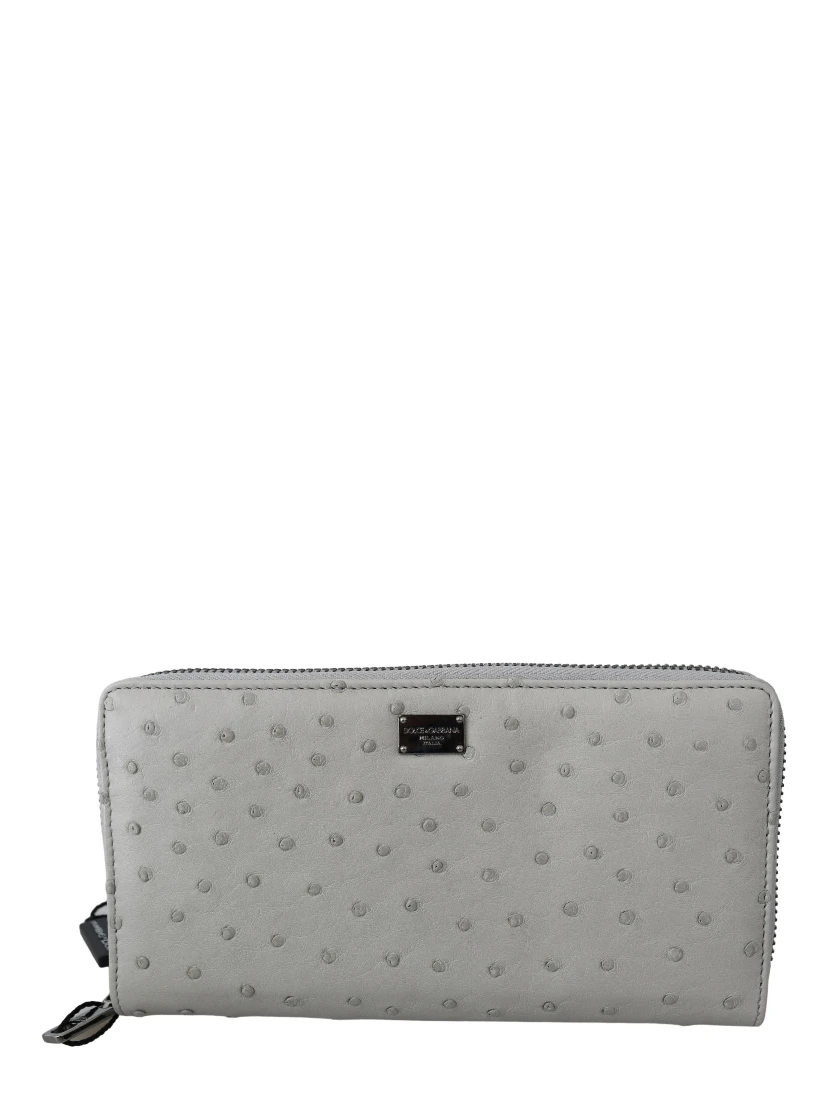 White Ostrich Leather Continental Mens Clutch Wallet