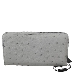 White Ostrich Leather Continental Mens Clutch Wallet