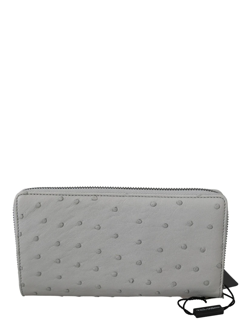 White Ostrich Leather Continental Mens Clutch Wallet