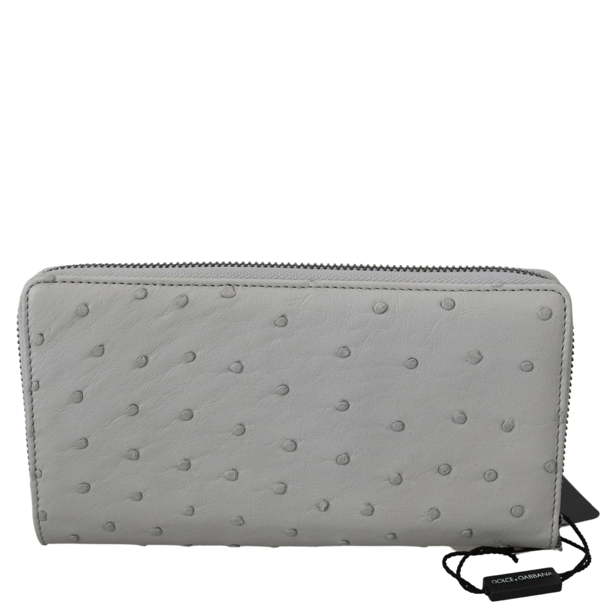 White Ostrich Leather Continental Mens Clutch Wallet