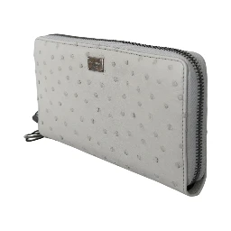 White Ostrich Leather Continental Mens Clutch Wallet