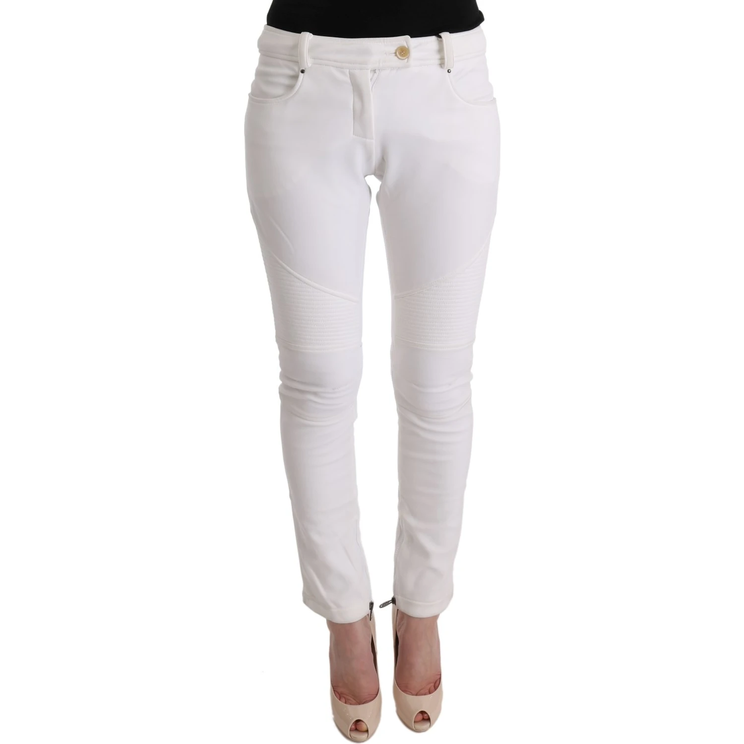 White Cotton Slim Fit Casual Pants