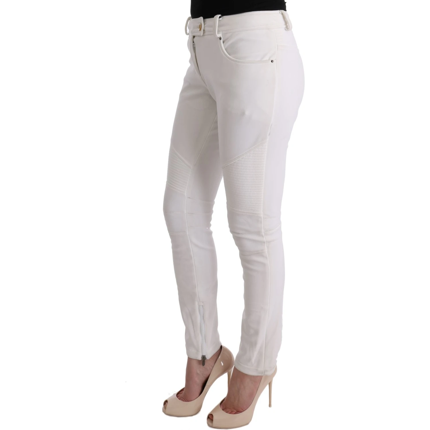 White Cotton Slim Fit Casual Pants