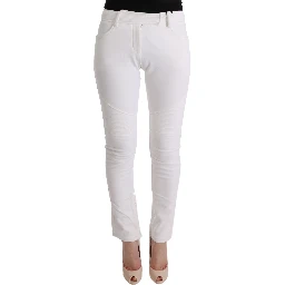White Cotton Slim Fit Casual Pants