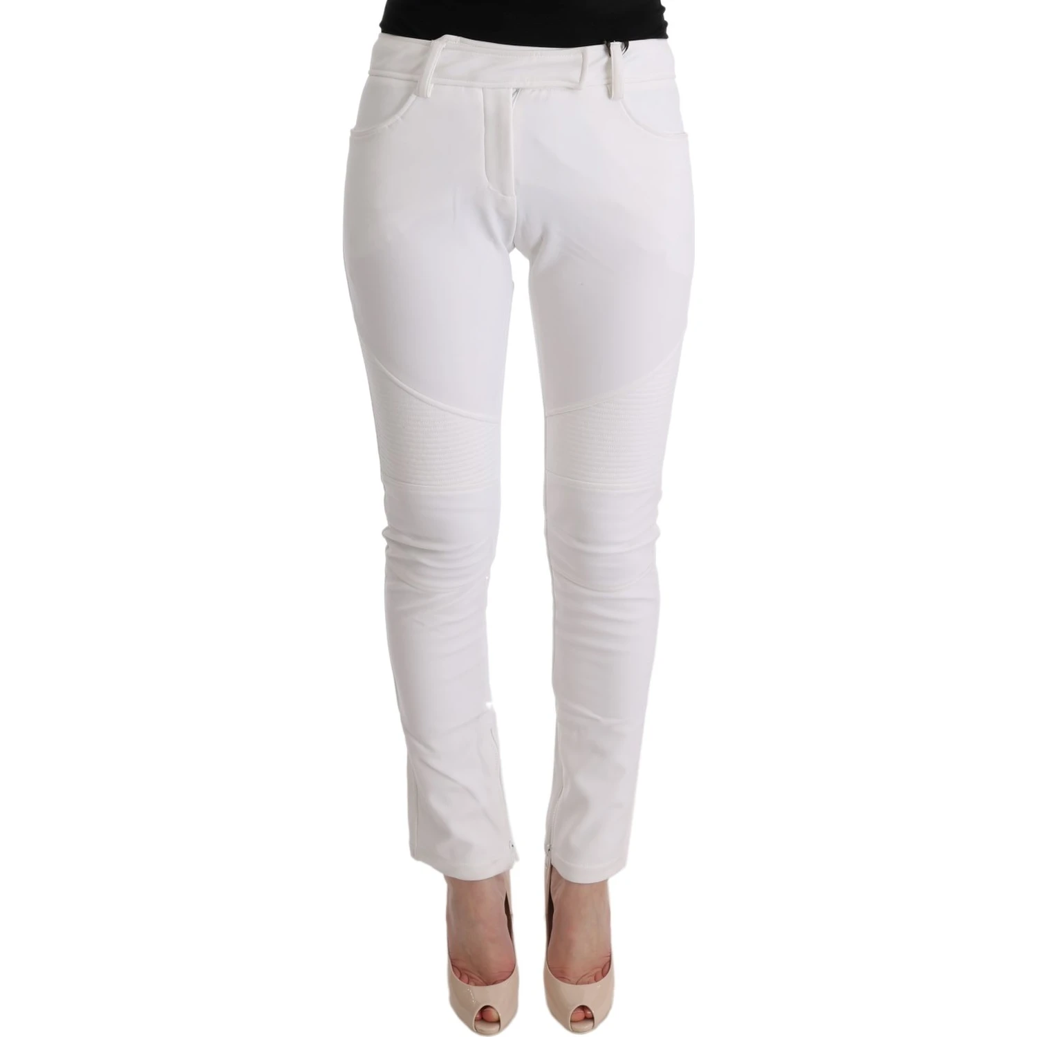 White Cotton Slim Fit Casual Pants