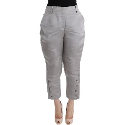 Gray Silk Cropped Casual Pants