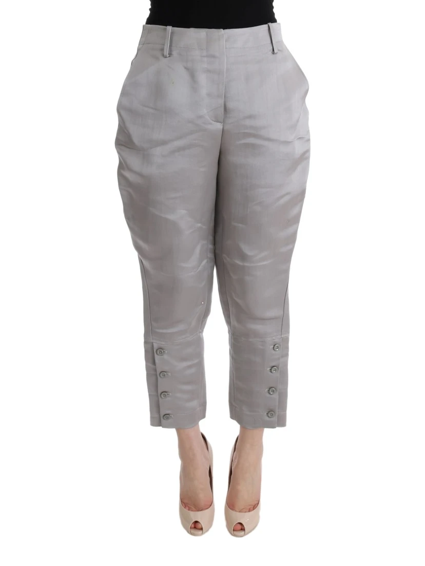 Gray Silk Cropped Casual Pants