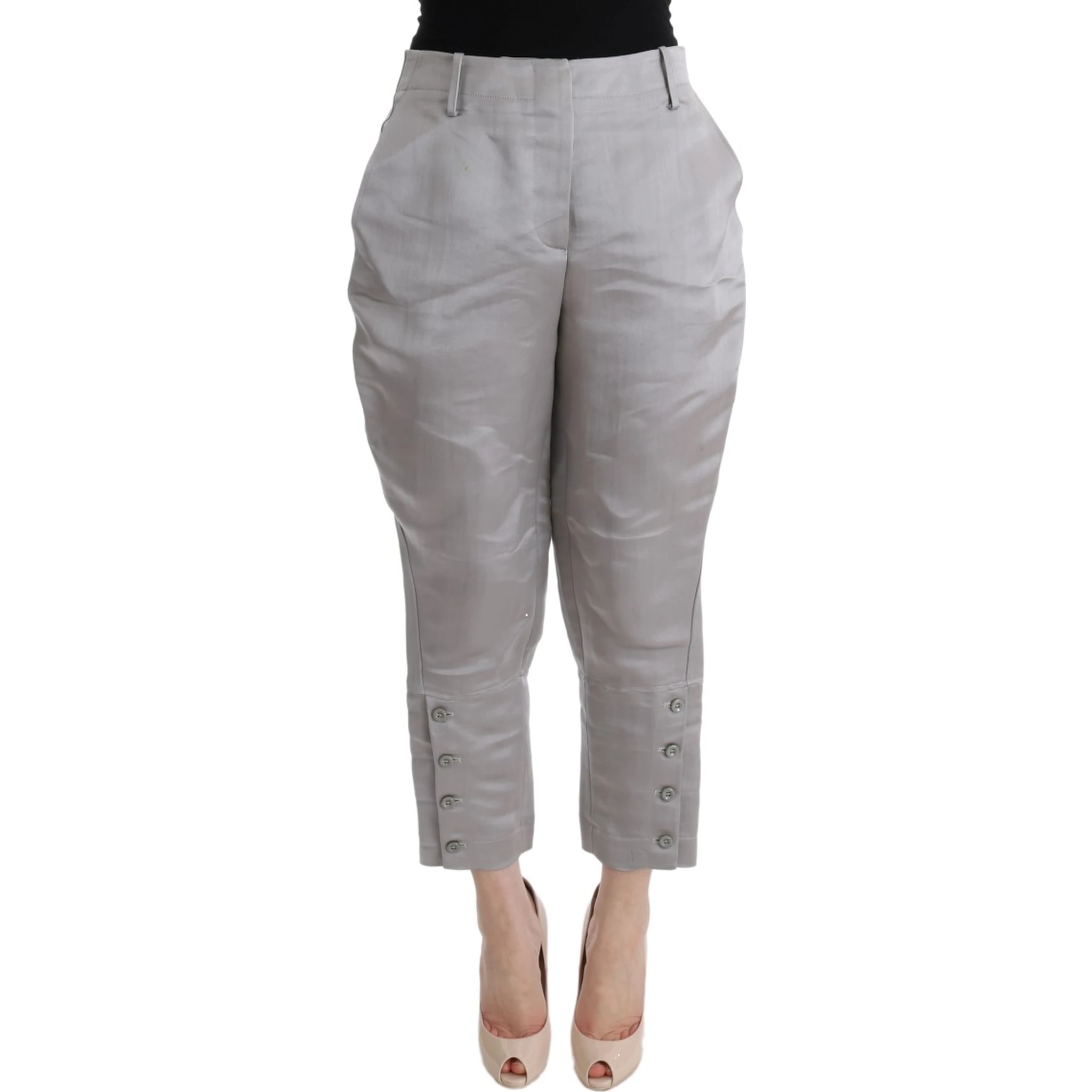 Gray Silk Cropped Casual Pants