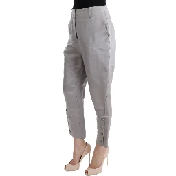 Gray Silk Cropped Casual Pants
