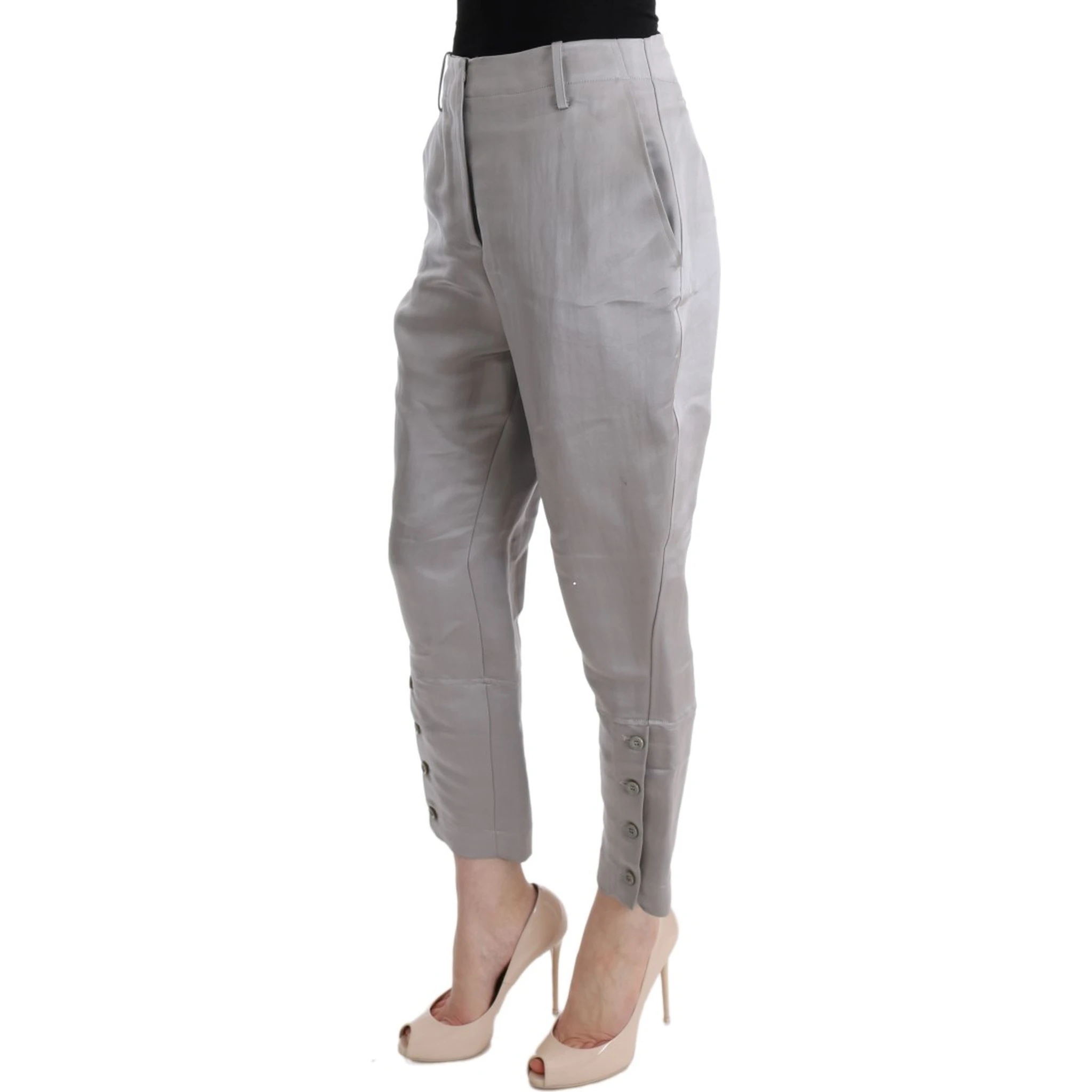 Gray Silk Cropped Casual Pants