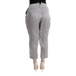 Gray Silk Cropped Casual Pants