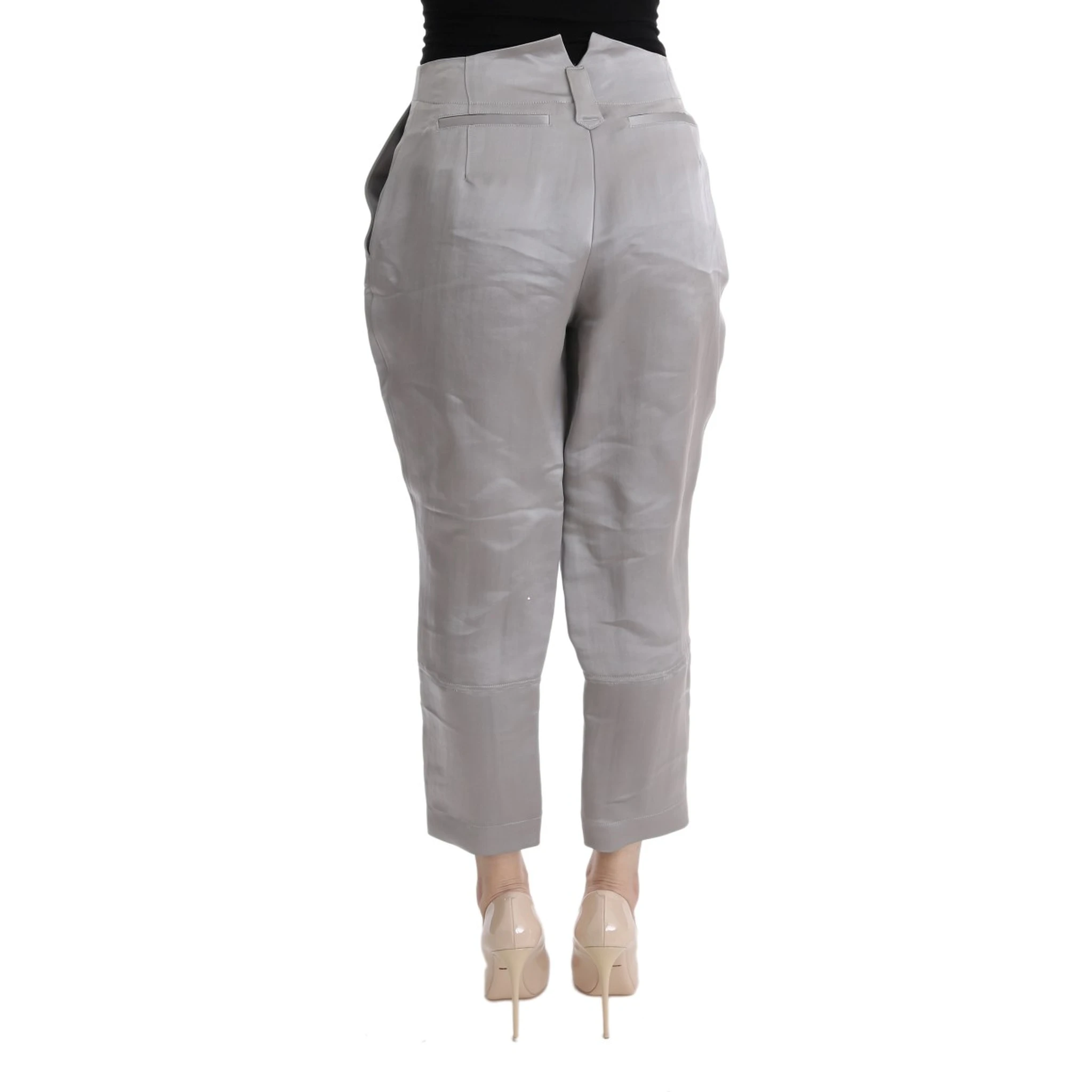 Gray Silk Cropped Casual Pants