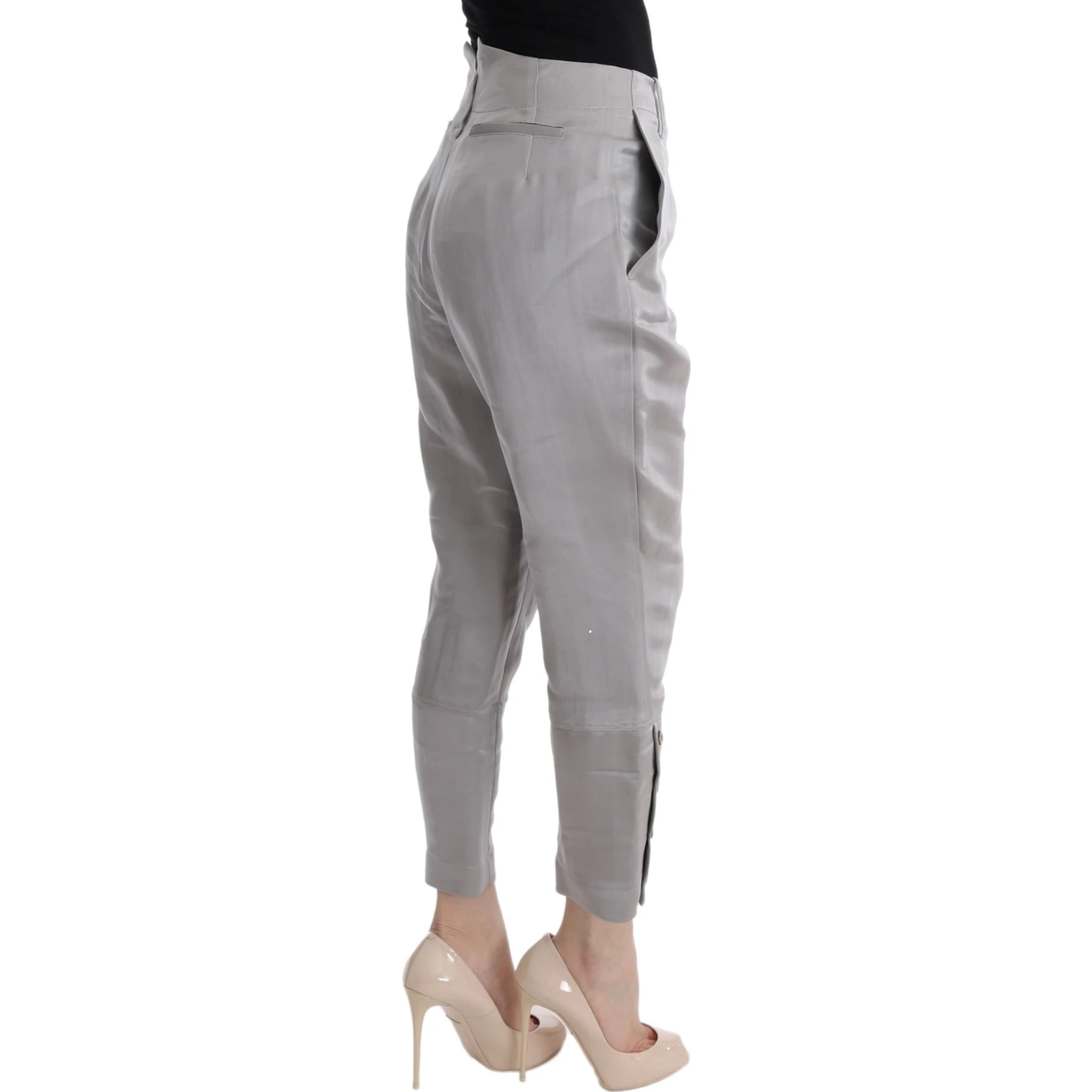 Gray Silk Cropped Casual Pants