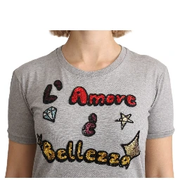 Gray Cotton Amore e Bellezza Top T-shirt