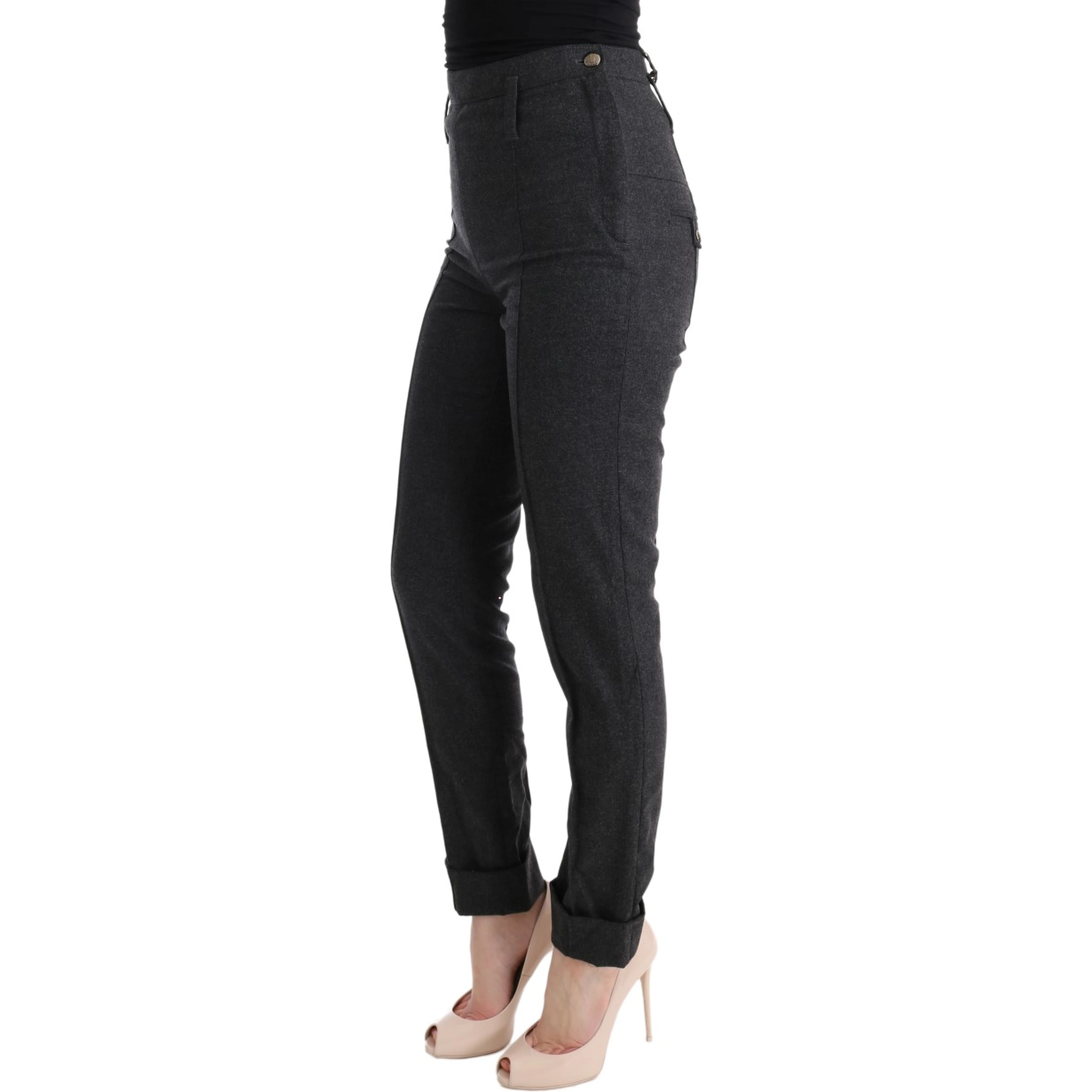 Gray Virgin Wool Skinny Casual Pants