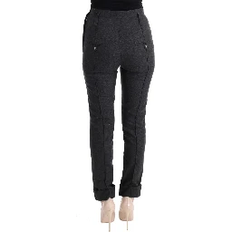 Gray Virgin Wool Skinny Casual Pants