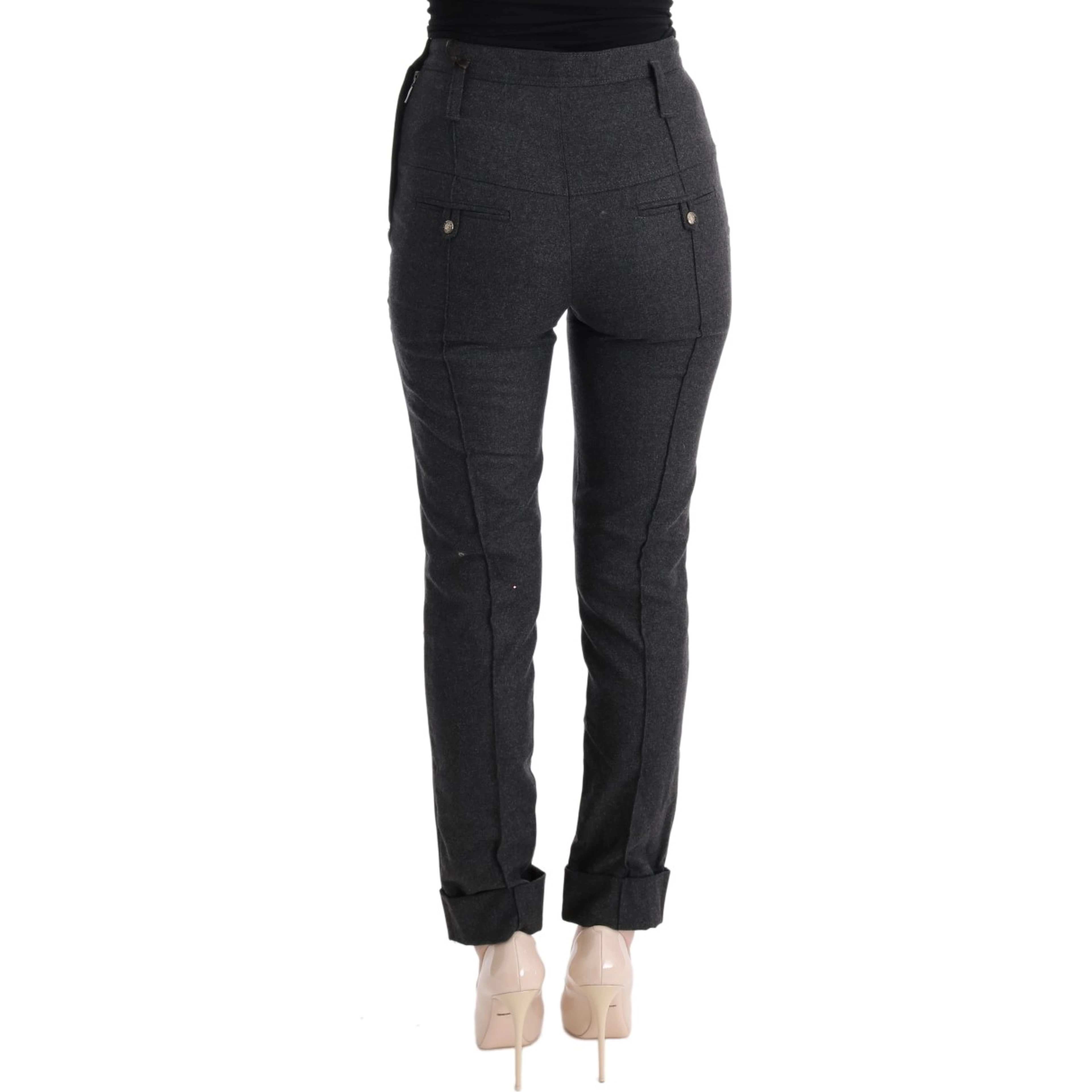 Gray Virgin Wool Skinny Casual Pants