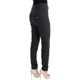 Gray Virgin Wool Skinny Casual Pants