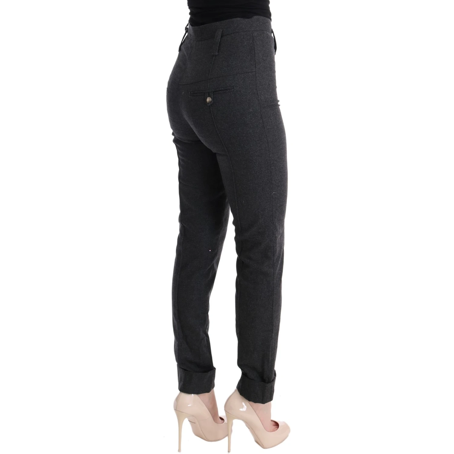 Gray Virgin Wool Skinny Casual Pants