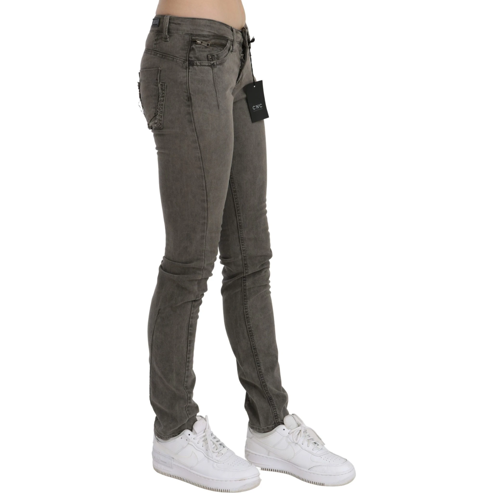 Gray Low Waist Skinny Denim Cotton Jeans