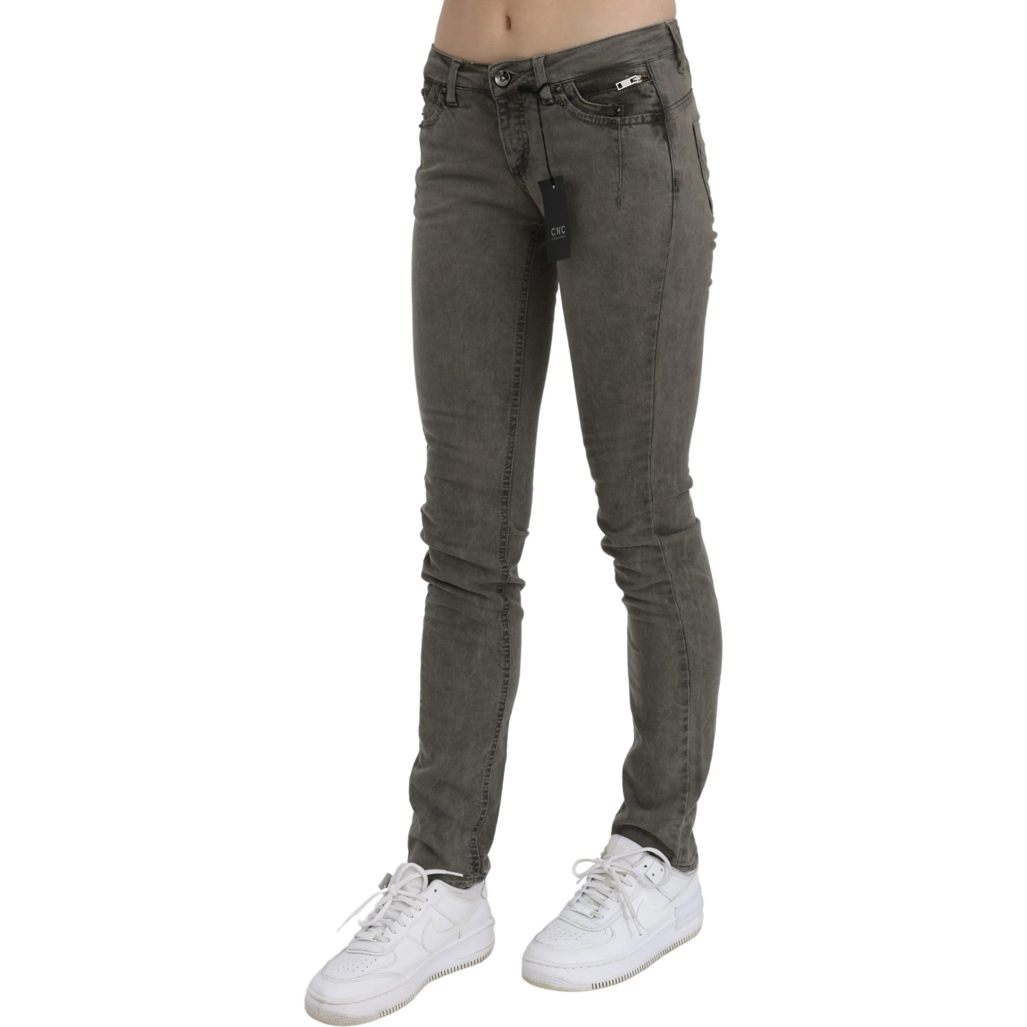 Gray Low Waist Skinny Denim Cotton Jeans