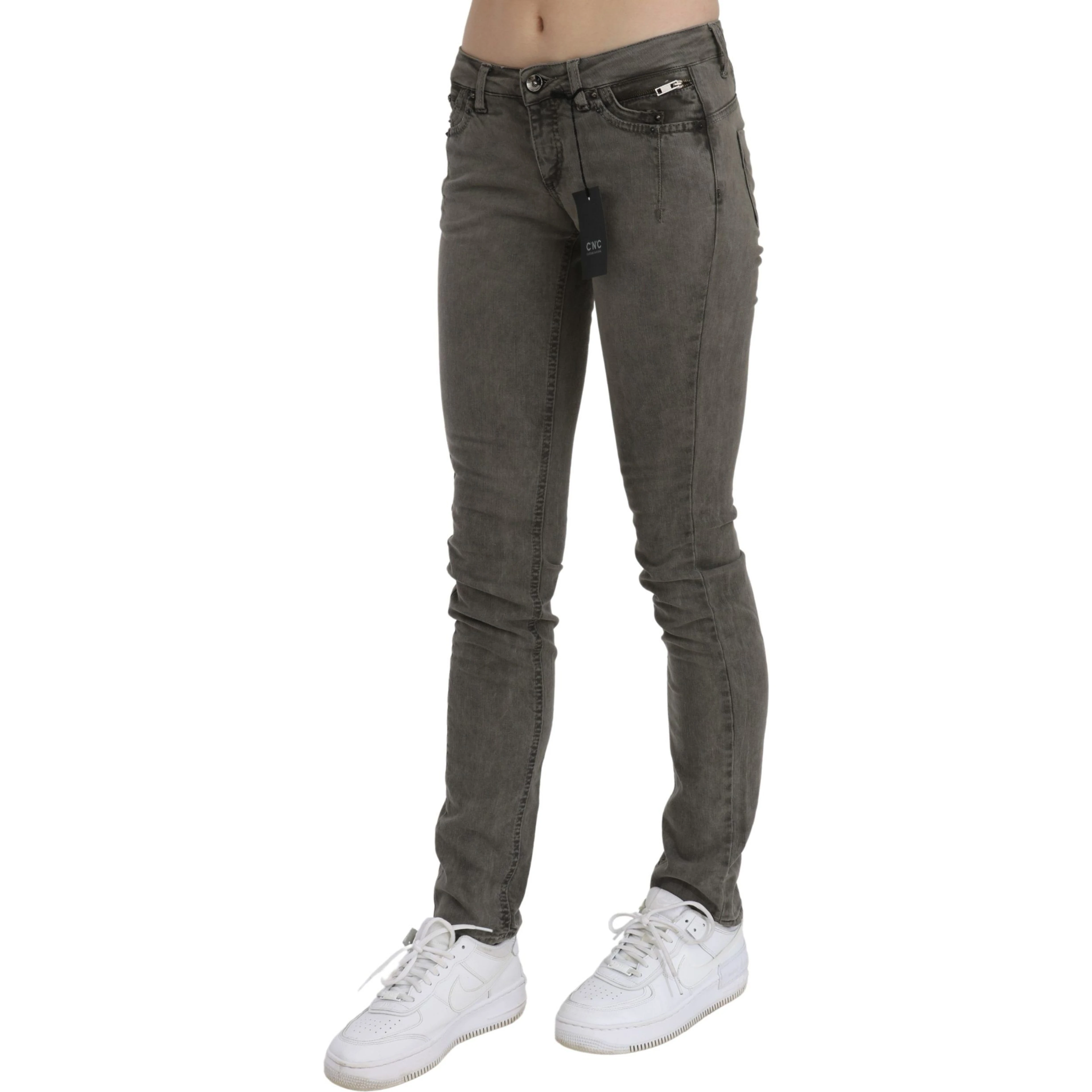 Gray Low Waist Skinny Denim Cotton Jeans