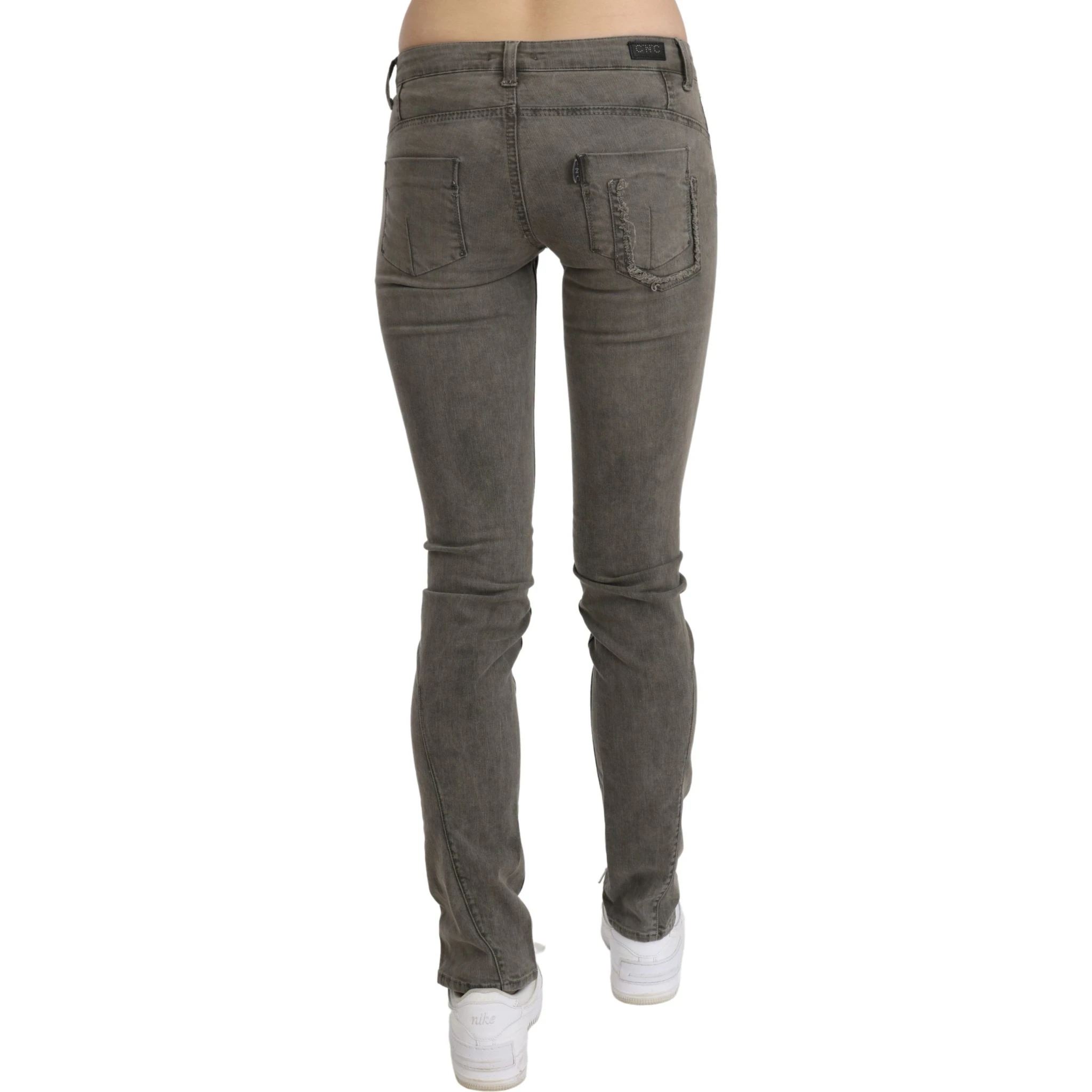 Gray Low Waist Skinny Denim Cotton Jeans