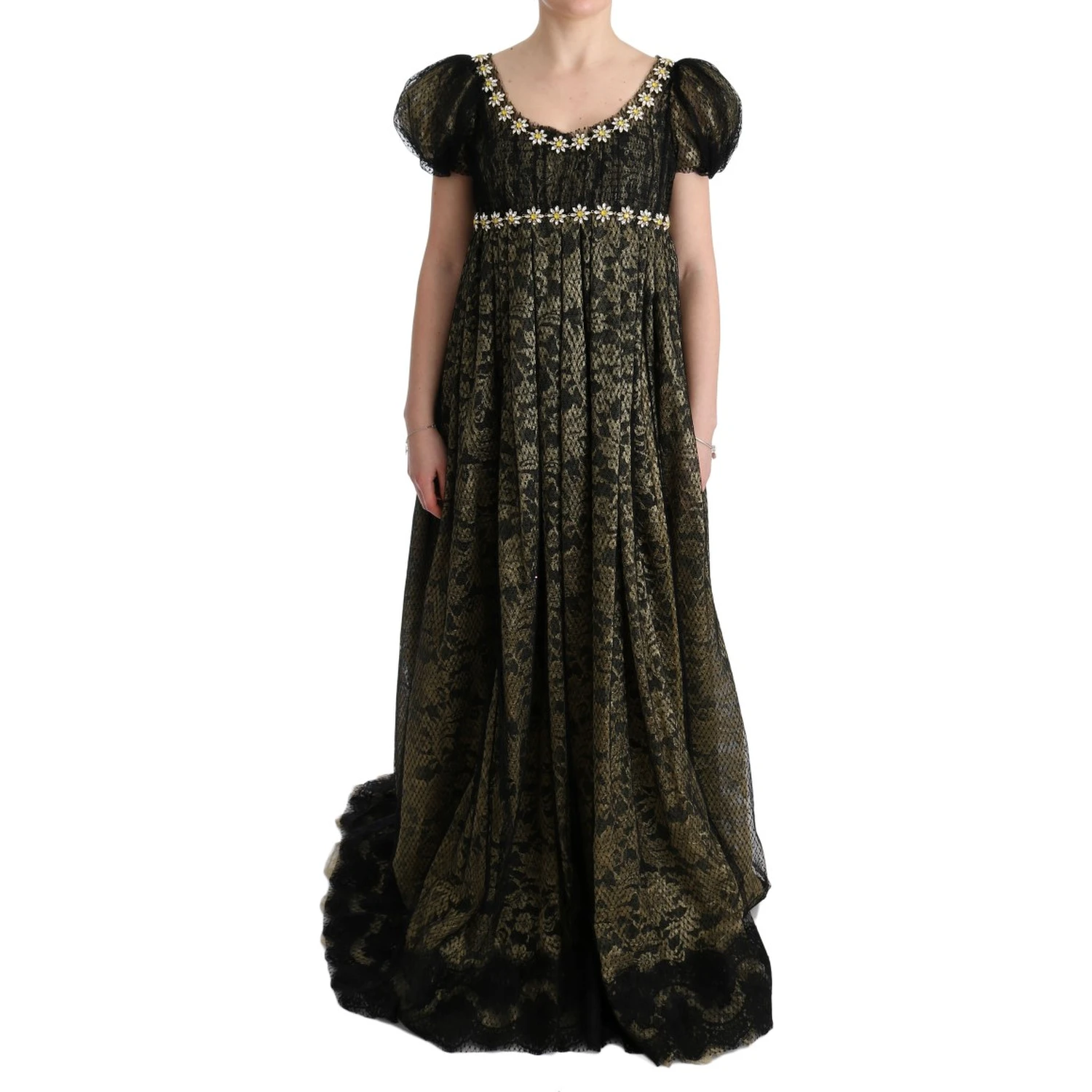 Black Yellow Crystal Lace Shift Dress