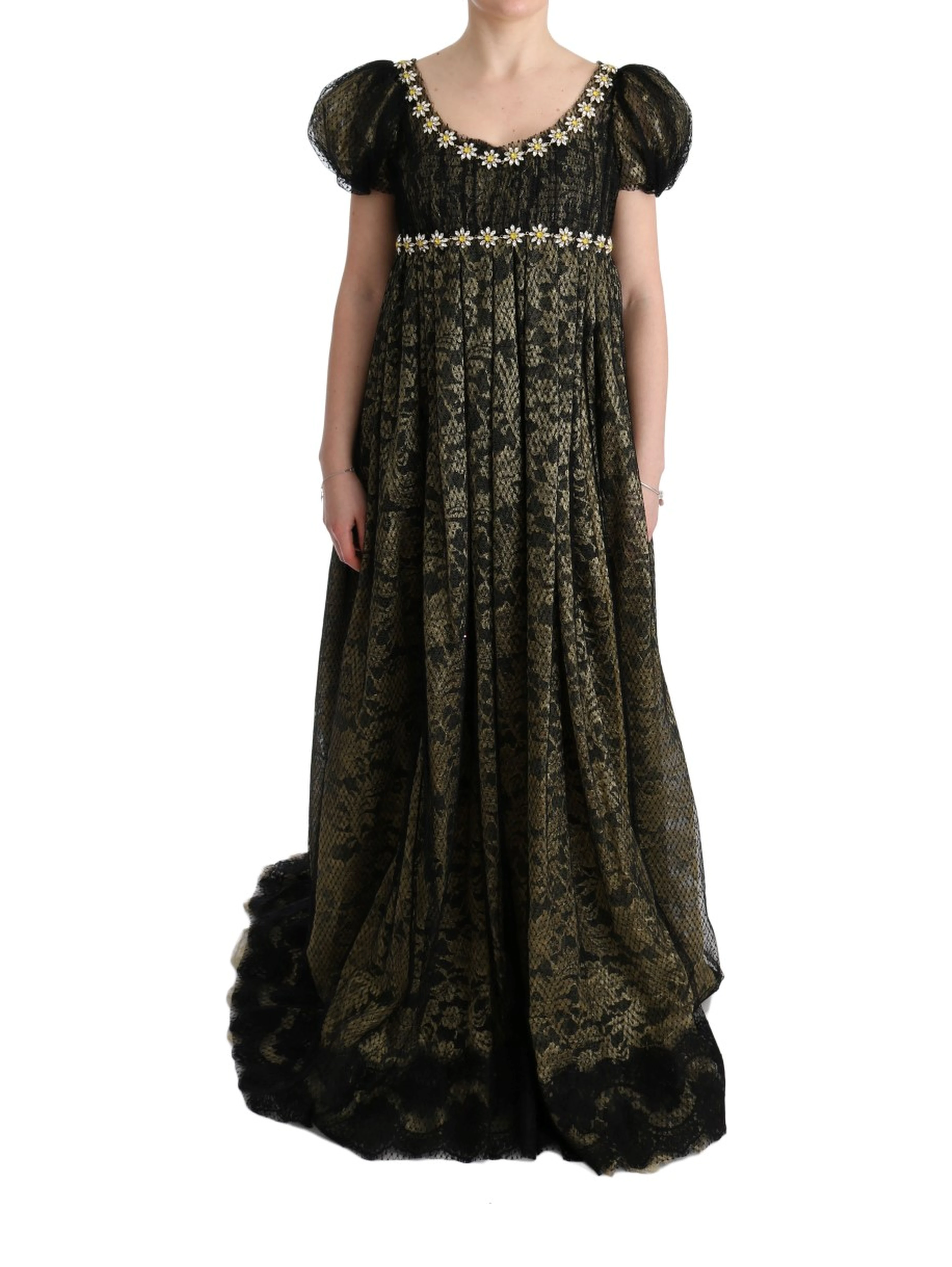 Black Yellow Crystal Lace Shift Dress