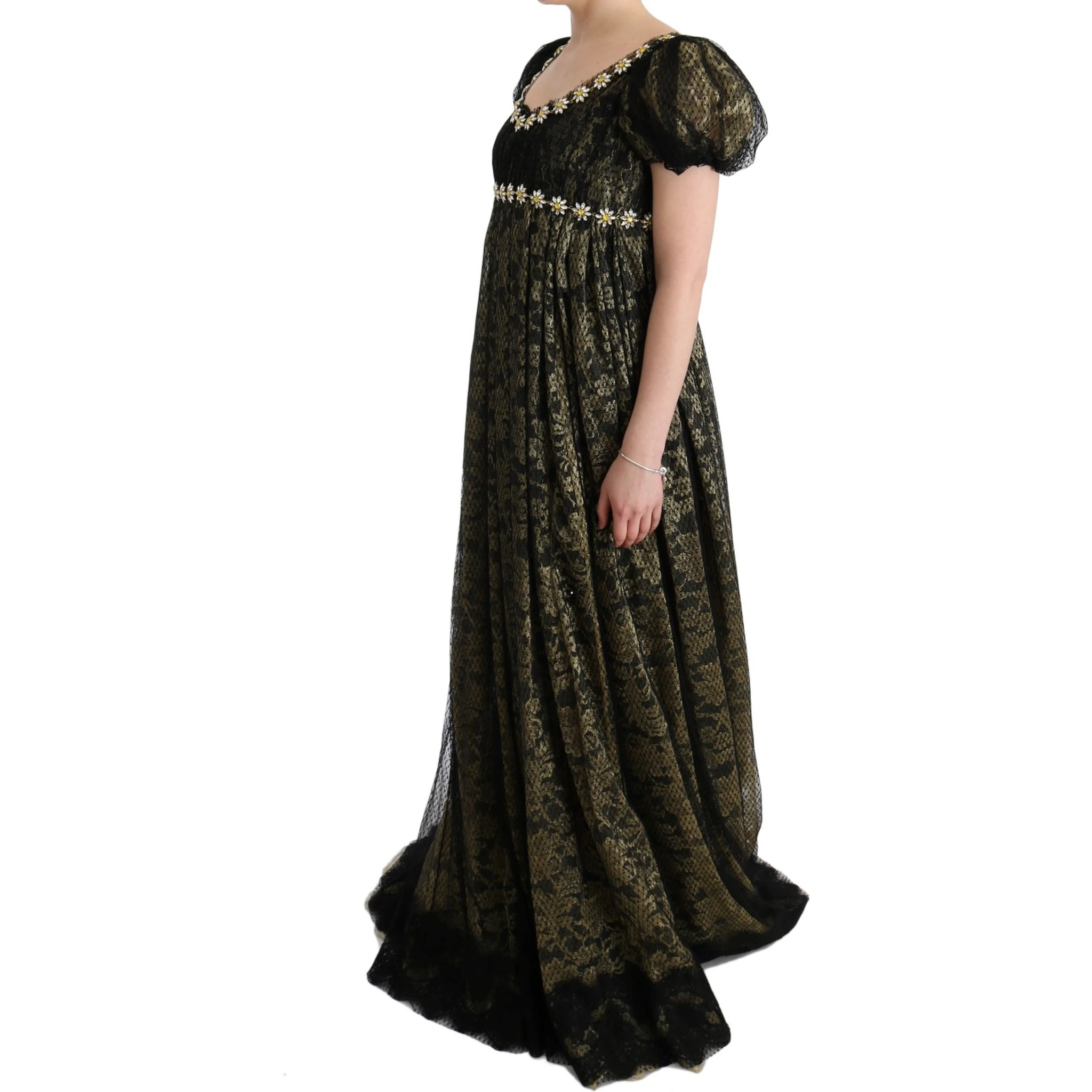 Black Yellow Crystal Lace Shift Dress