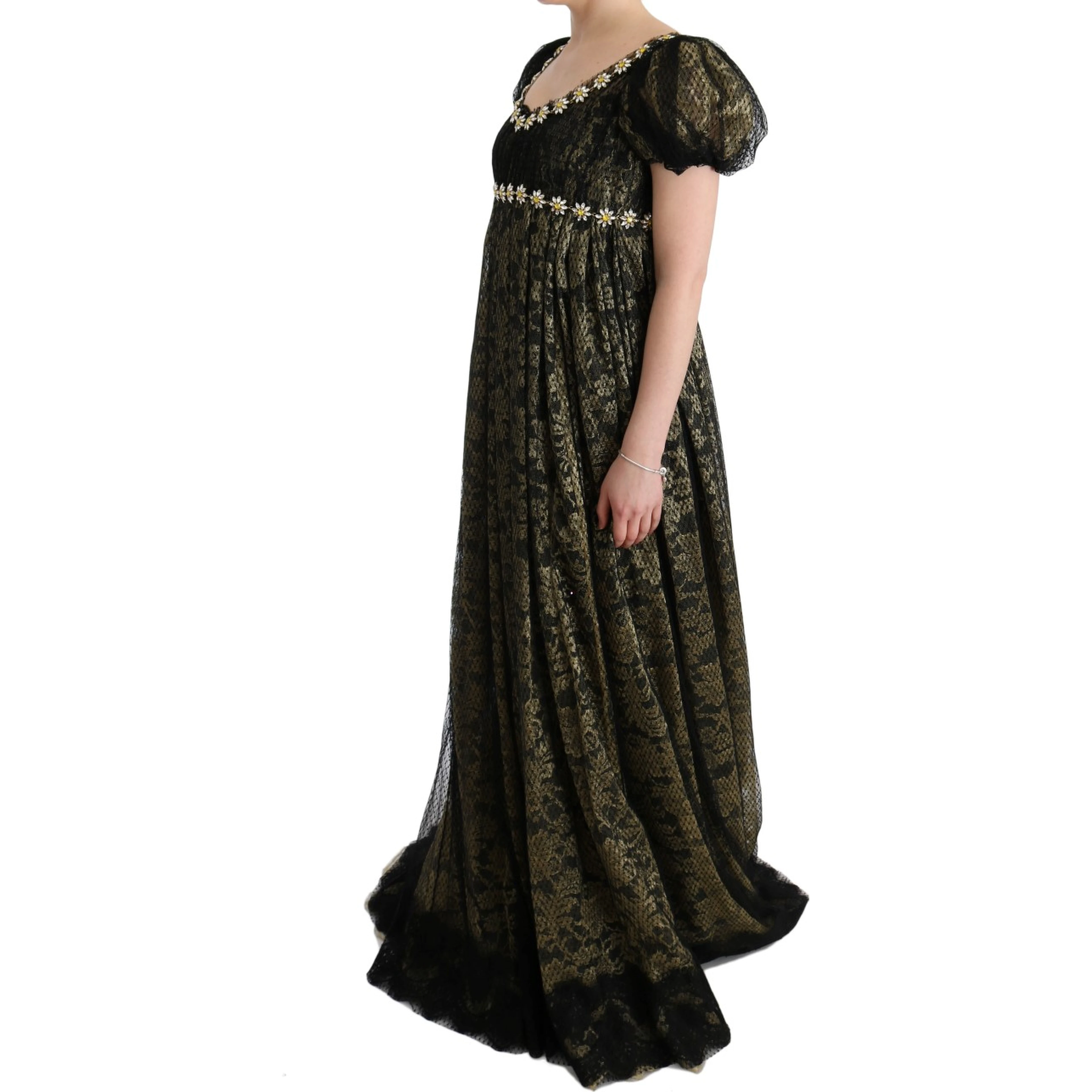 Black Yellow Crystal Lace Shift Dress
