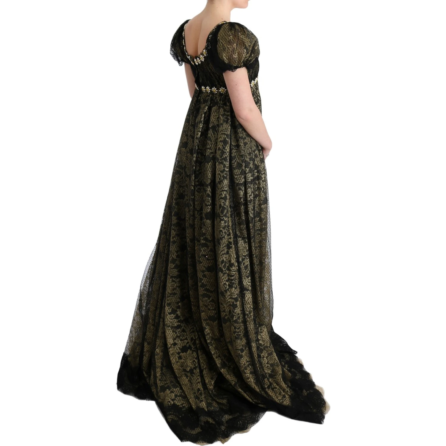 Black Yellow Crystal Lace Shift Dress