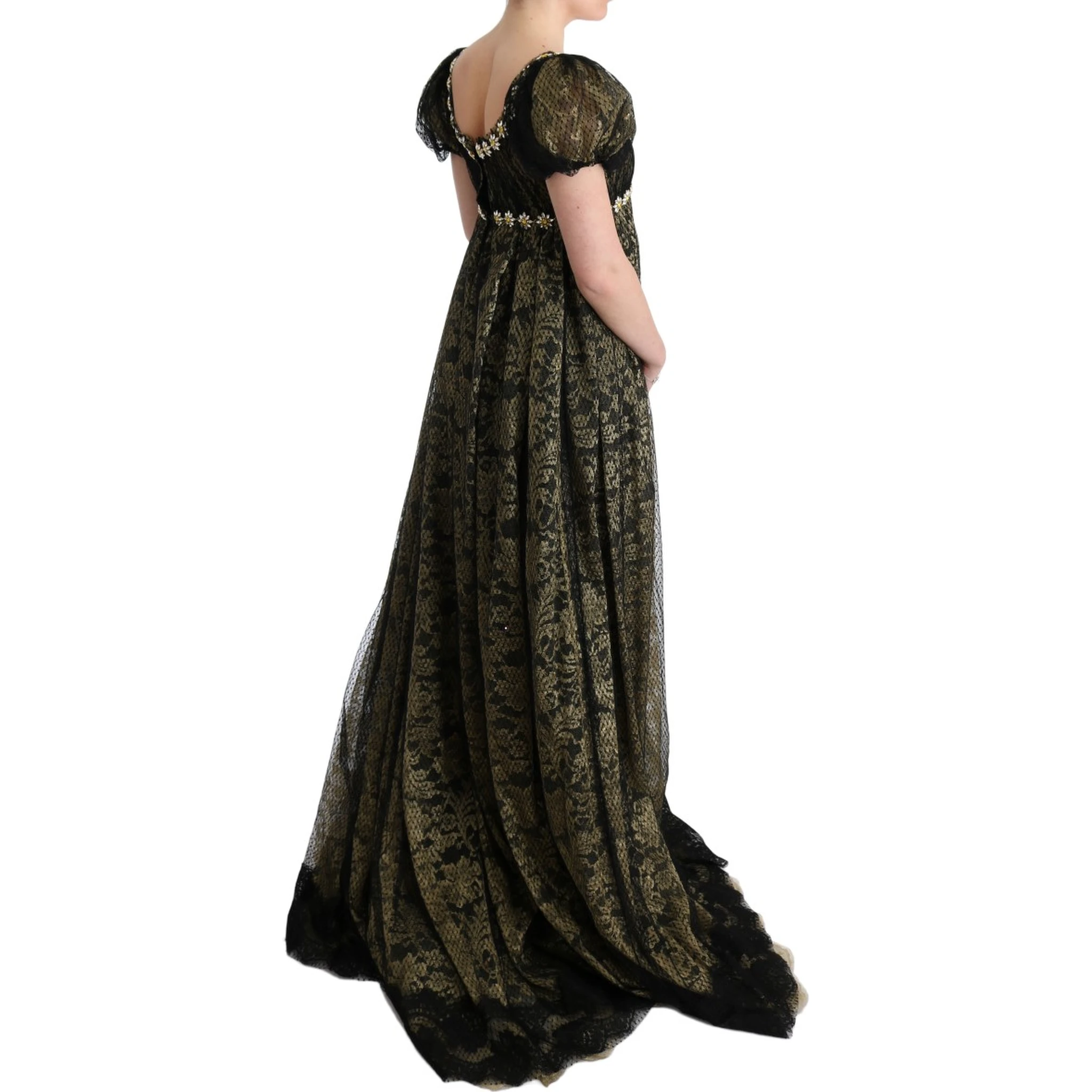 Black Yellow Crystal Lace Shift Dress