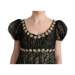 Black Yellow Crystal Lace Shift Dress
