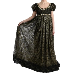 Black Yellow Crystal Lace Shift Dress