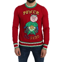 Red Wool Silk Pig of the Year Sweater
