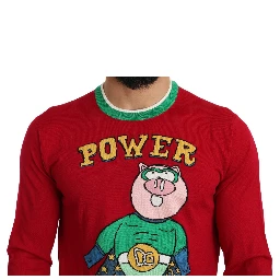 Red Wool Silk Pig of the Year Sweater
