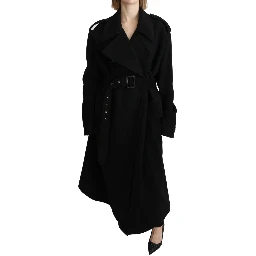 Virgin Wool Black Blazer Trenchcoat Jacket