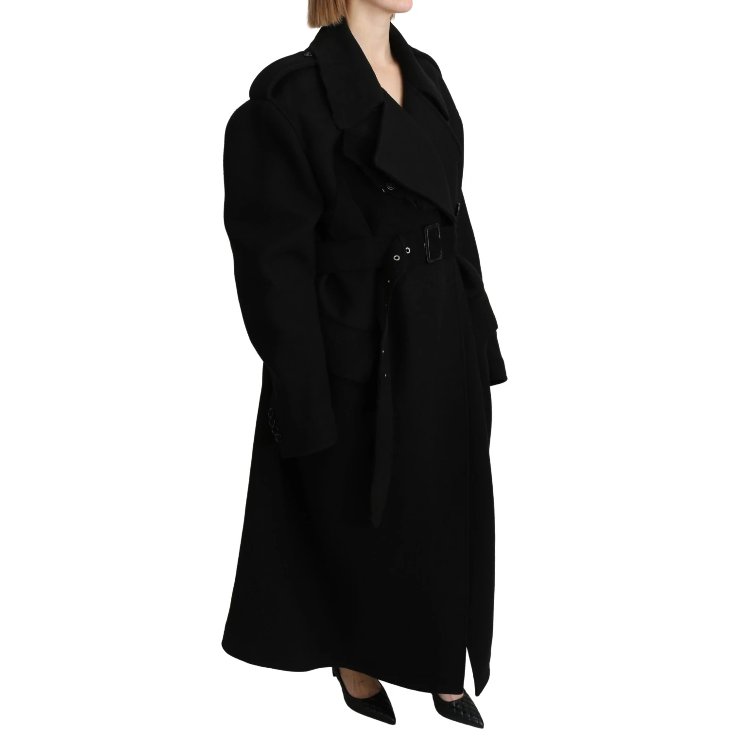Virgin Wool Black Blazer Trenchcoat Jacket