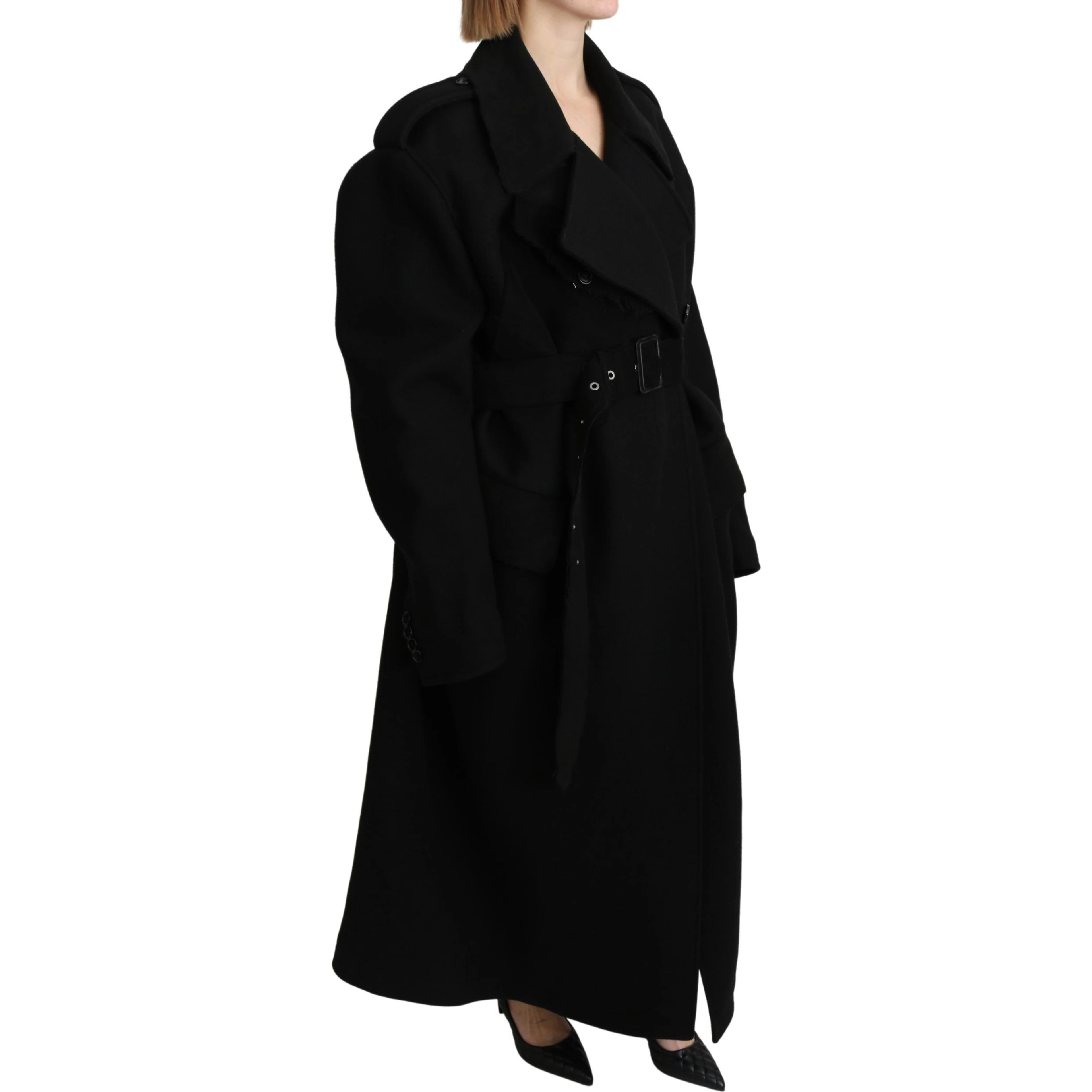 Virgin Wool Black Blazer Trenchcoat Jacket