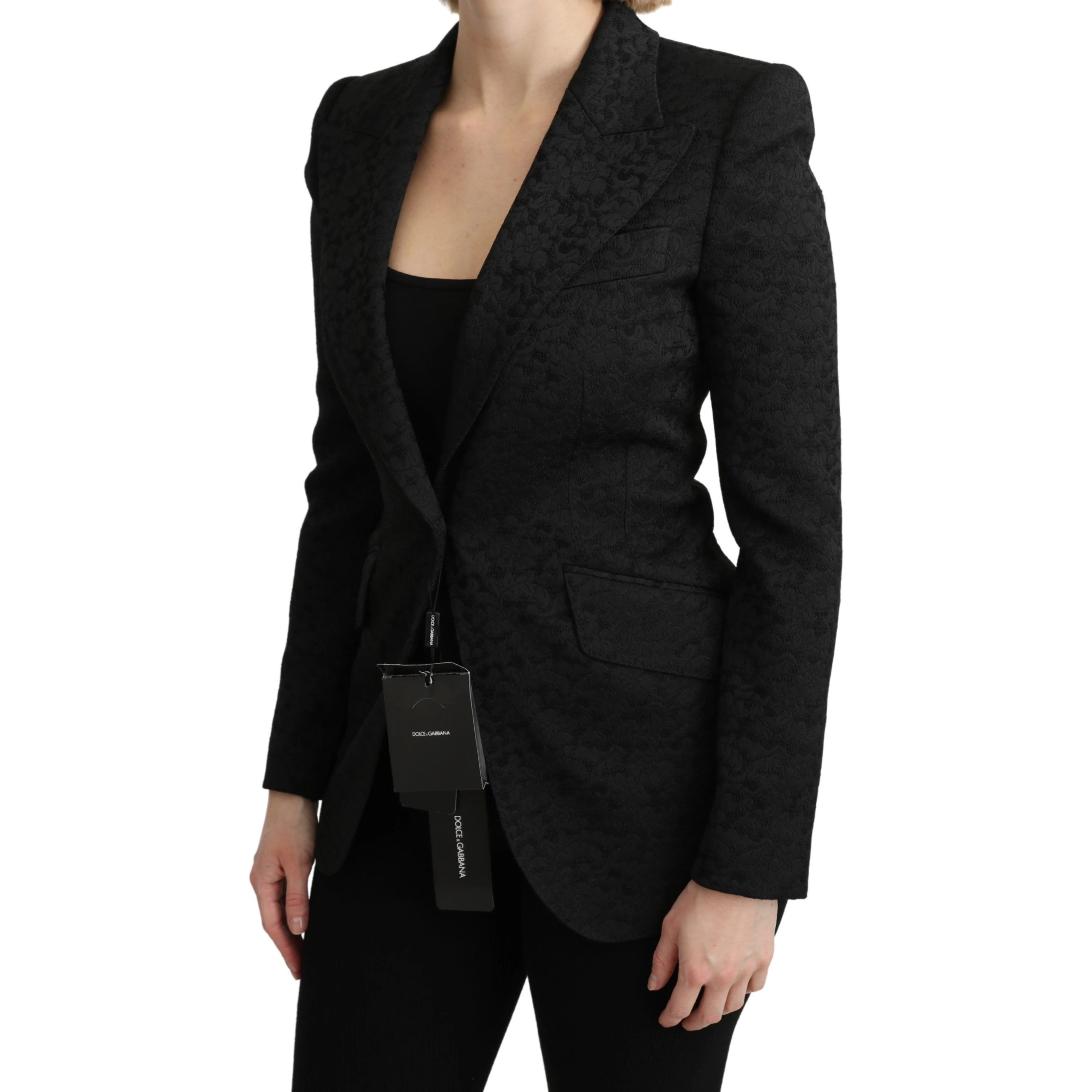 Black Brocade Single Breasted Blazer Jacket