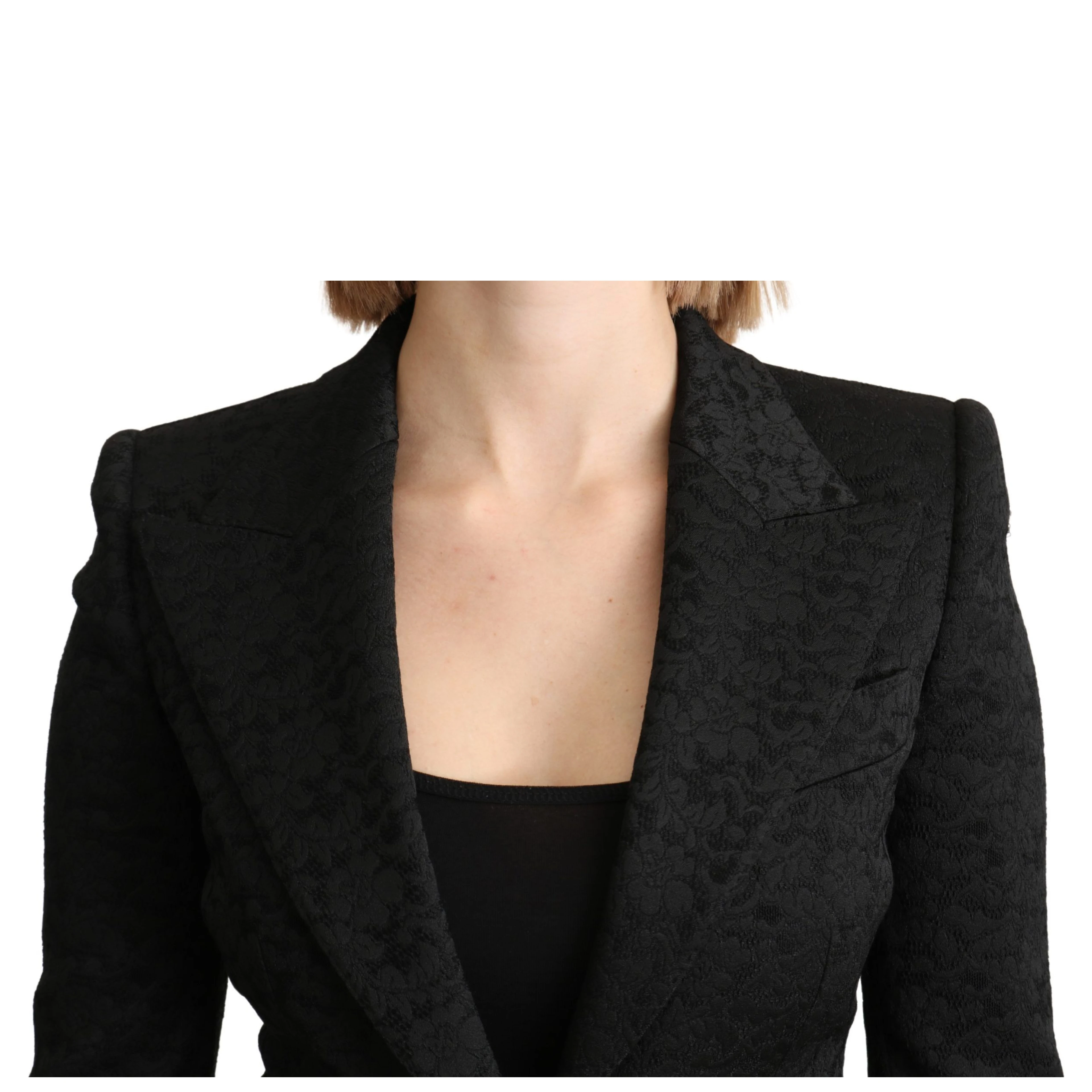 Black Brocade Single Breasted Blazer Jacket