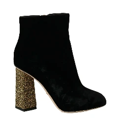 Black Velvet Crystal Square Heels Shoes