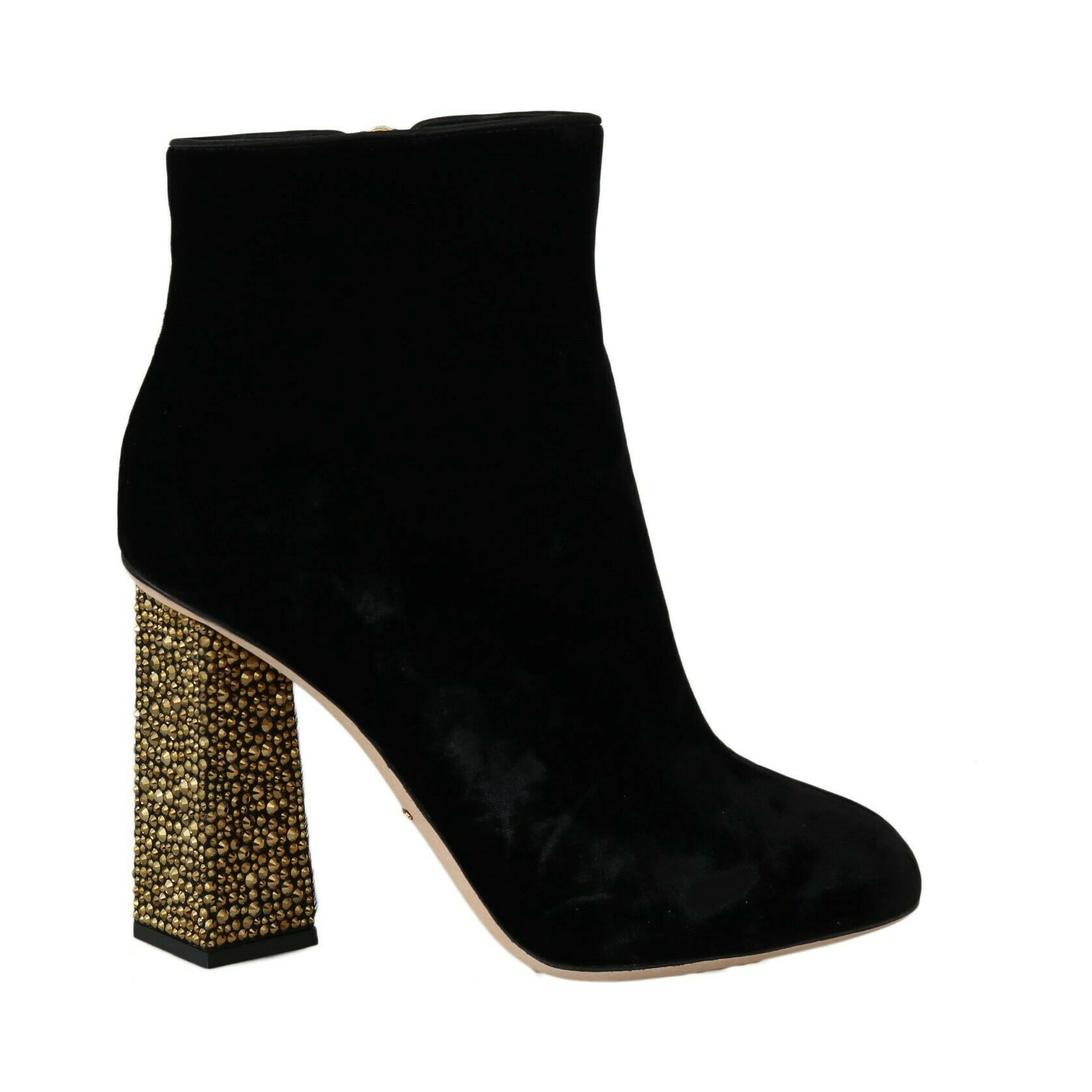 Black Velvet Crystal Square Heels Shoes