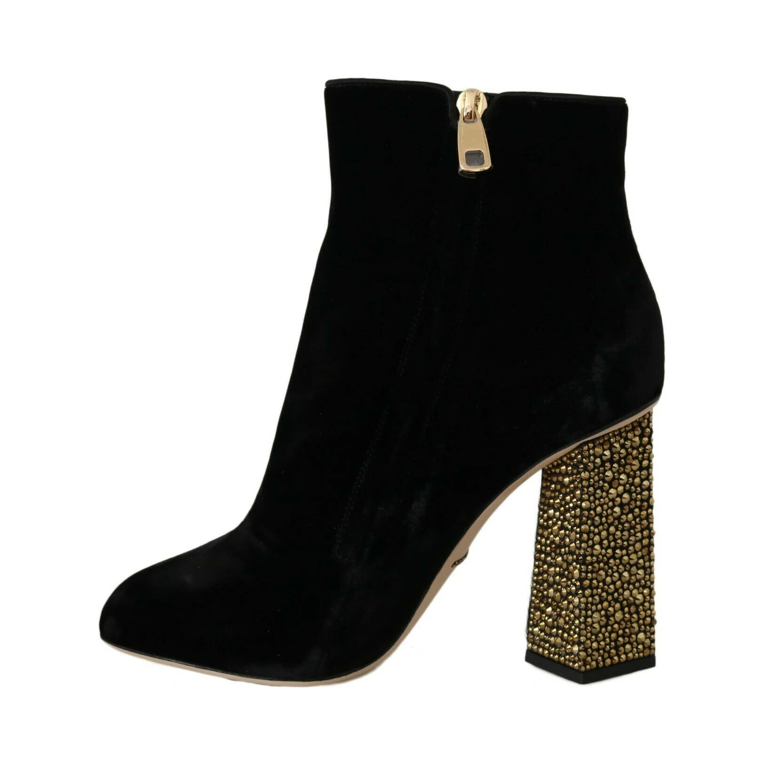 Black Velvet Crystal Square Heels Shoes