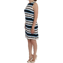 Blue White Striped Silk Stretch Shift Dress