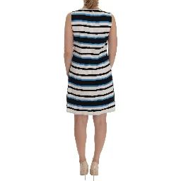 Blue White Striped Silk Stretch Shift Dress