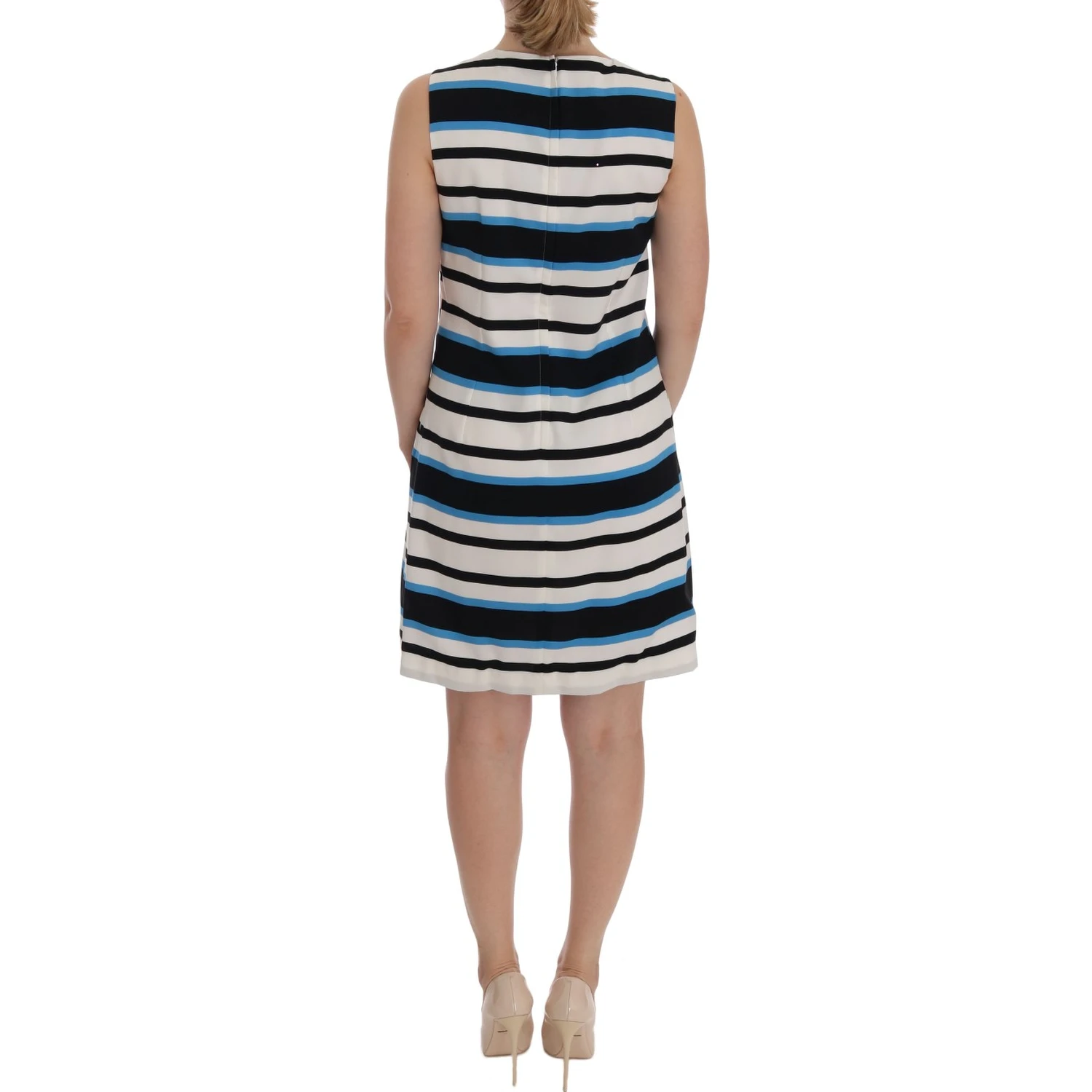 Blue White Striped Silk Stretch Shift Dress