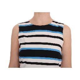 Blue White Striped Silk Stretch Shift Dress